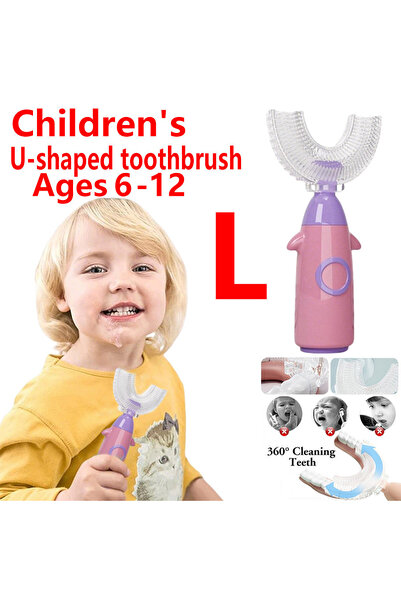 Choice3 L-Pink 8-12Y U Shaped Kids Toothbrush Food Grade Silicone Soft for 2-...