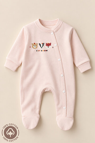 Miniel Unisex Cozy Season Printed 0-6 Months Combed Organic Cotton Baby Rompe...