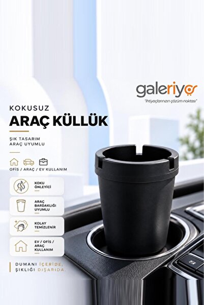 Galeriyo Kokusuz Sert Plastik Oto Araba Küllük Siyah 1 Adet