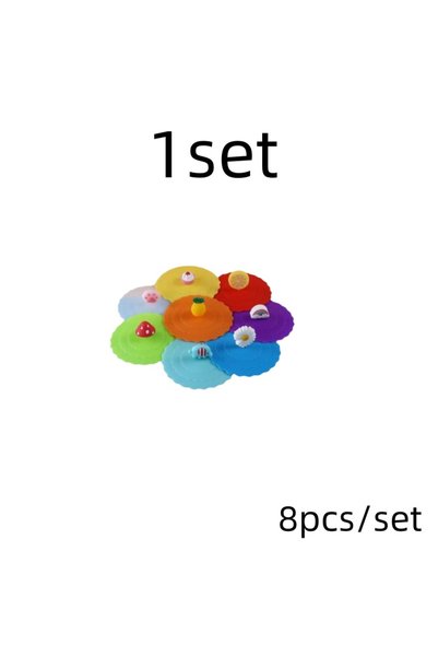 Choice 1 set 8Pcs Cup Cover Heat-resistant Silicone Sealed Lids Cartoon Food-...