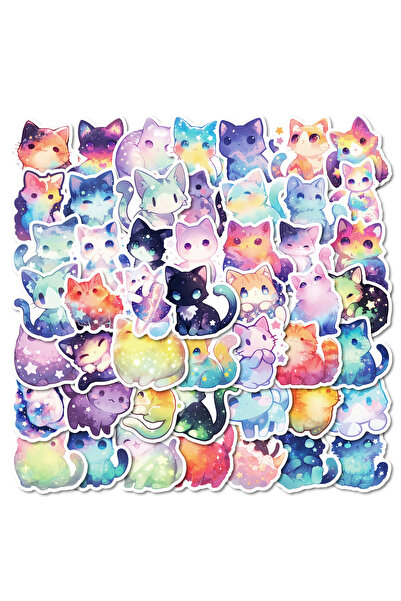 Choice Multicolor 50Pcs Colorful Starry Cat Stickers Cute Cat Decals for DIY ...