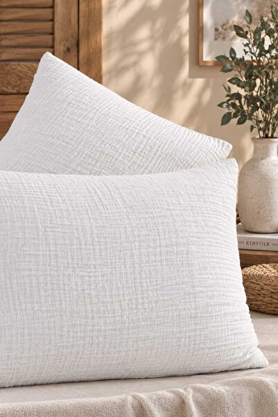 GİNETEKS 4 Layers of Muslin White 2 Pillowcases & Luxury Pillowcase (50X70)