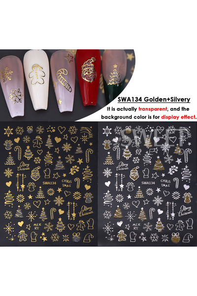 Choice SWA134 Gold Silver 2pcs Gold Silver Christmas 3D Nail Stickers Reflect...