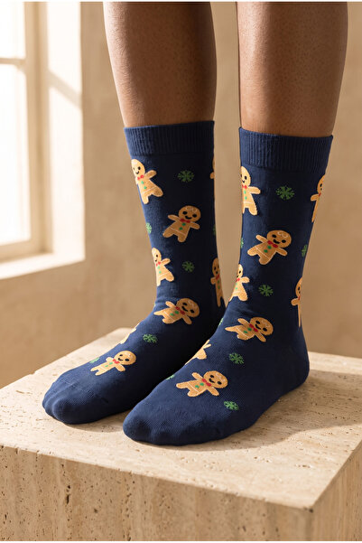 Katia&Bony Unisex Ginger Breadman Desenli Yılbaşı Temalı Soket Çorap Lacivert