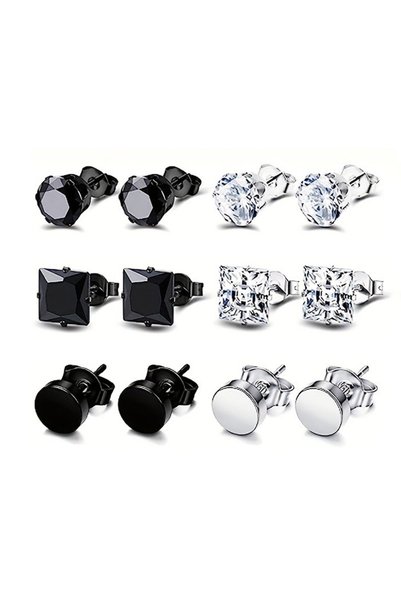 Choice 6 pair A 4-14 Pairs Earrings For Men, Black Earrings Mens Earrings, St...