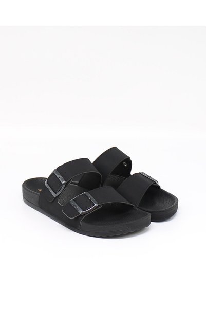 BENTO 53001 Black Men's Buckled Anatomical Slippers