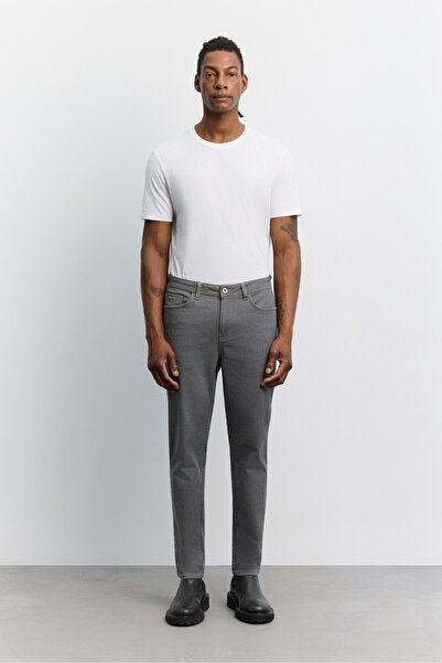 Avva Men's Gray Vintage Washed Cotton Elastane Comfort Slim Fit Jean Trousers...