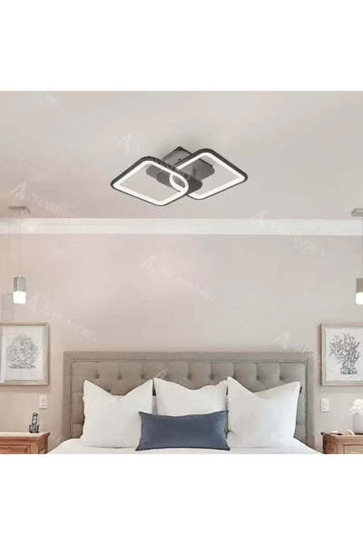 OEM Lustra LED cu telecomanda ZOE 27W, 2 Patrate, lumina Rece/Calda/Neutra, D...