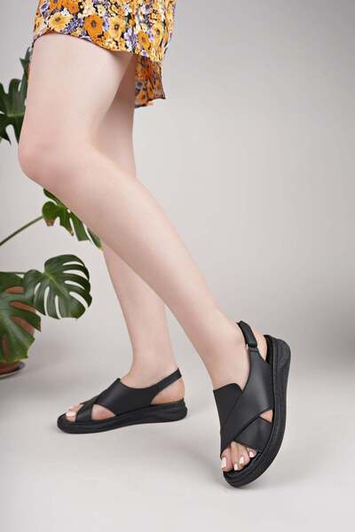 Nesil Shoes Bell 25164 Μαύρα Ανατομικά Γυναικεία Σανδάλια