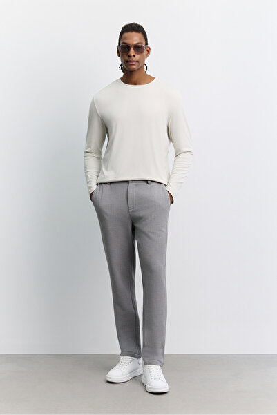 Avva Erkek Gri Yanı Lastikli Gofreli Elastan Slim Fit Pantolon A62Y3080