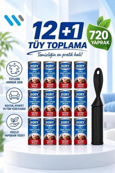 Dory Tüy Toplayıcı Aparat + 12 Adet Yedek Rulo (60 YAPRAK)