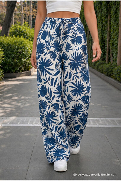 BİKELİFE Ženske letnje pantalone sa visokim strukom i cvetnim uzorkom, od ela...