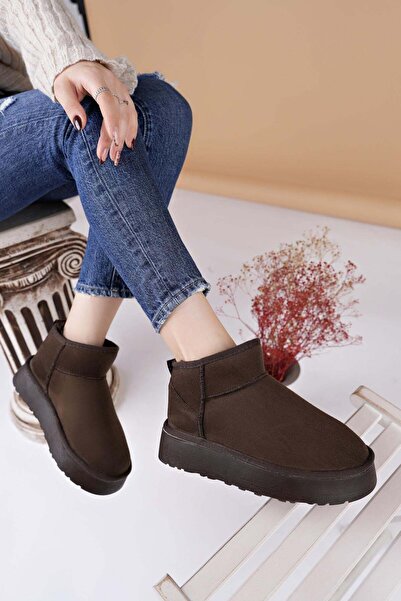Nesil Shoes Cizme de damă Ypr 8391 din piele intoarsa maro, cu interior din b...