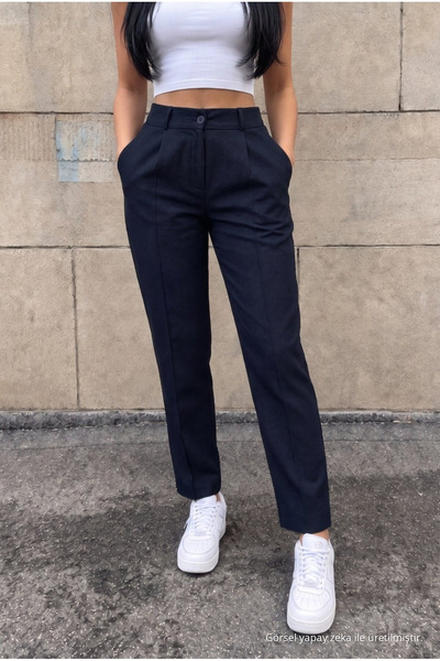 BİKELİFE High Waist Carrot Model Pants with Elastic Waist and Narrow Legs
