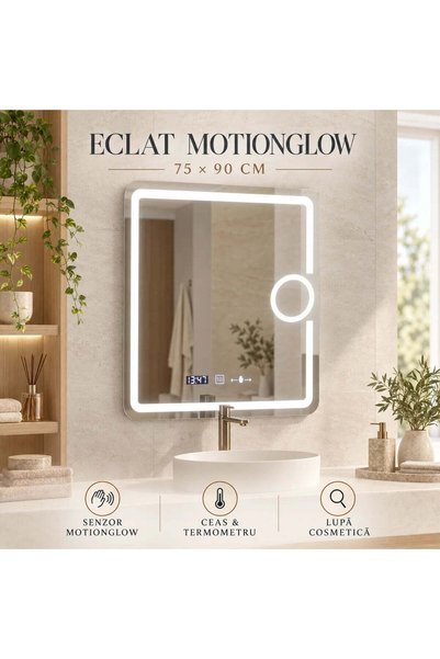 OEM Oglindă dreptunghiulară cu LED, Marcello, 75x90 cm, sistem de dezaburire,...