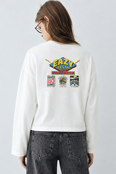 Eazy Co EAZY Unisex Oversize Uzun Kollu Tişört %100 Pamuk Ekru Texas Dept. — ...