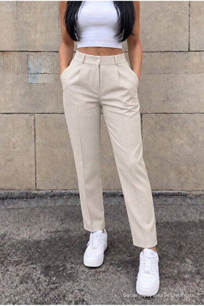 BİKELİFE High Waist Carrot Model Pants with Elastic Waist and Narrow Legs