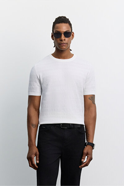 Avva Men's Ecru Crew Neck Easy-Ironing Wrinkle-Resistant Regular Fit Knitwear...