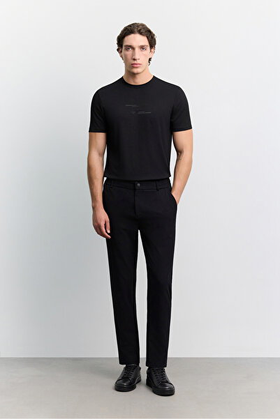 Avva Erkek Siyah Yanı Lastikli Kırışmaz Hızlı Kuruyan Teknik Kumaş Slim Fit P...