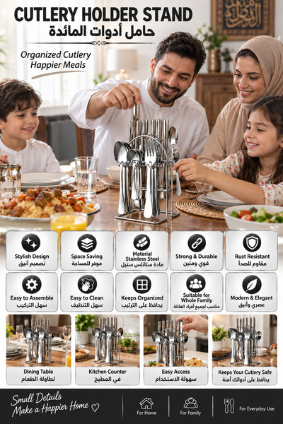 Baytix HOME 24 قطعة من أدوات المائدة المصنوعة من الفولاذ المقاوم للصدأ مع حامل |   طقم أدوات مائدة مصقول كالمرآة