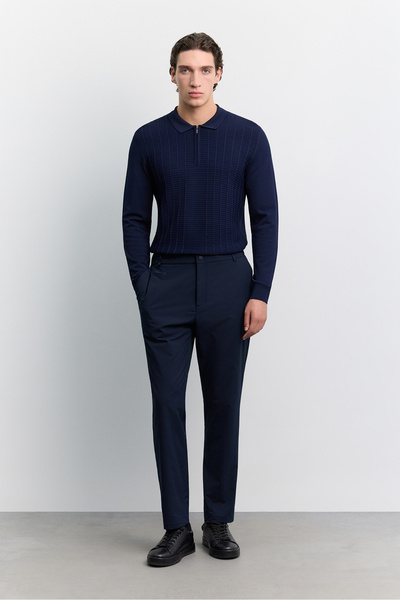 Avva Erkek Lacivert Beli Lastikli Kırışmaz Su İtici Teknik Kumaş Slim Fit Pan...