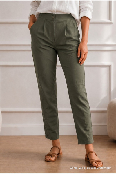 BİKELİFE Women's High Waist Lycra / Stretchy Carrot Cut Fabric Pants