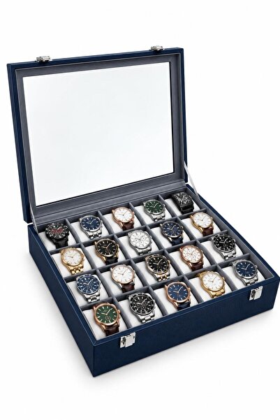 STAND MARKET Watch Box 20 Pieces Dark Blue Crocodile