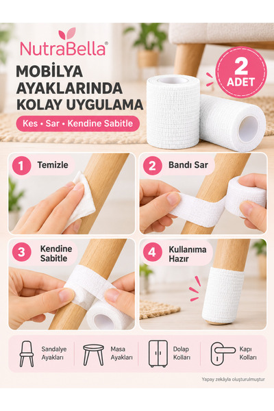 NutraBella Yapışkanlı Mobilya Masa Sandalye Parke Zemin Ayak Koruyucu Kapı Ko...
