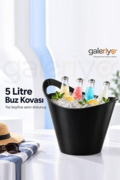 Galeriyo 5 Lt. İçecek ve Buz Kovası – Taşınabilir Siyah