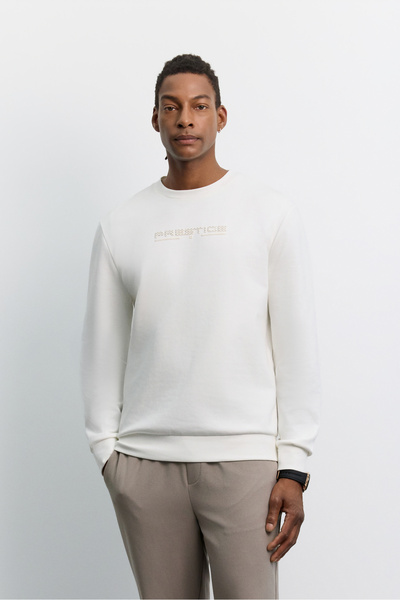 Avva Men's Ecru Crew Neck Easy-Iron Printed Interlock Regular Fit Sweatshirt ...