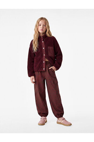 Koton Viscose Blended Pocketed Loose Fit Checkered Cargo Pants with Elastic C...