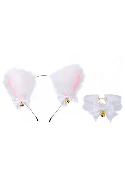 choice2 white set Beautiful Masquerade Cat Ears Cosplay Party Bow Tie Bell He...