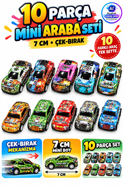 YILDIRIM OYUNCAK Çek Bırak Kaliteli Plastik 10 Parça Kutulu MineCraft Figür O...