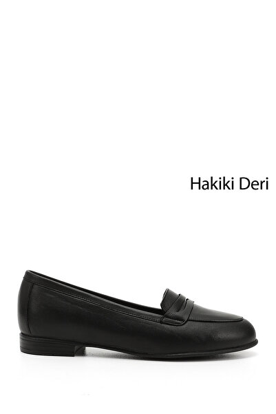 GÖNDERİ(R) Kadın Siyah Hakiki Deri Babet