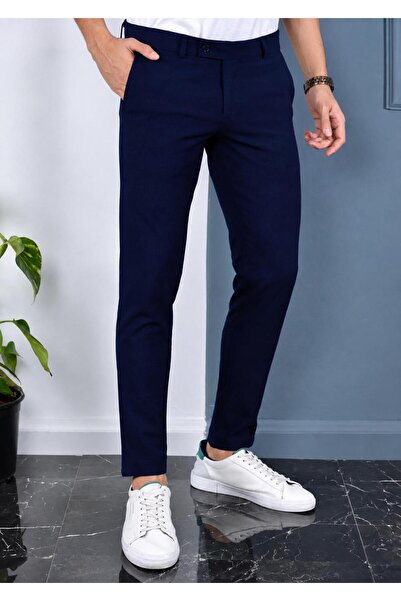 hello7 Ανδρικό υφασμάτινο παντελόνι Navy Blue Ποιότητας Lycra Ιταλικής κοπής ...