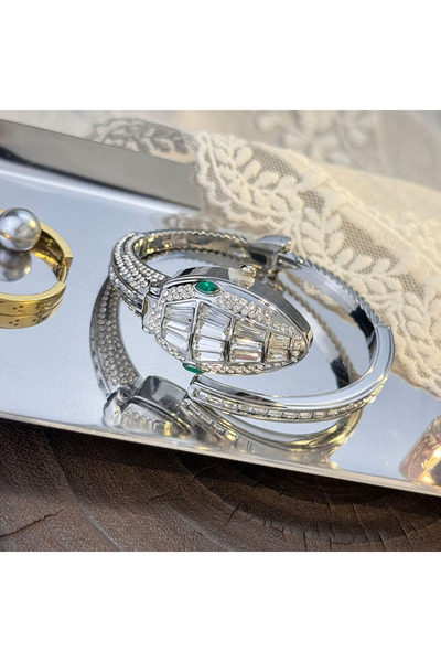 Choice1 Silver LuxuryDiamondEmbedded Fashionable Snake-Shape Bracelet Watch f...
