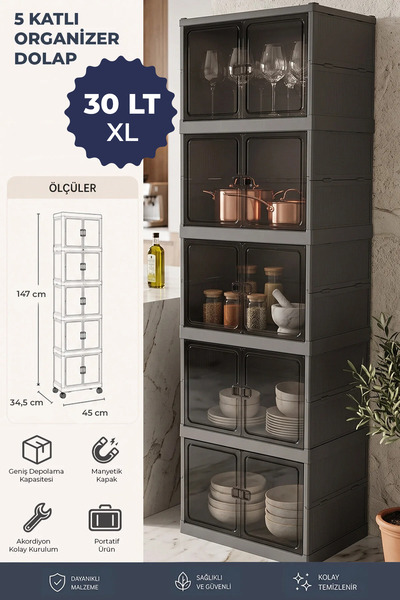 Kitchen Life 5'li Katlanabilir Modüler Çok Amaçlı Organizer Dolap Çizmelik Ay...