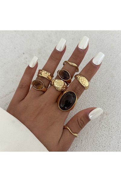 Choice AYA661480 8 Pcs/Set Vintage Brown Stone Open Rings for Women Fashion P...