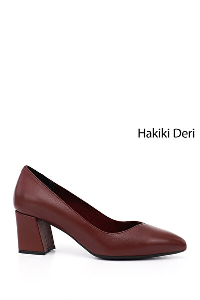 GÖNDERİ(R) Women/Girls Burgundy Antique Pointed Toe Medium Thick Heeled Genui...