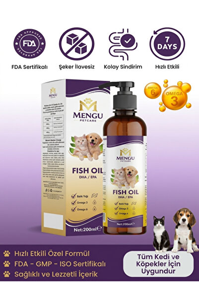 mengu petcare Kedi ve Köpek Balık Yağı 200 ml Omega 3 - 6 Epa Dha Norveç Somo...