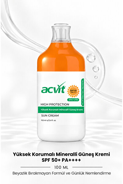 Yüksek Korumalı Mineralli Güneş Kremi SPF 50+ PA++++ 100 ML | Beyazlık Bırakmayan Formül ve Günlük Nemlendirme