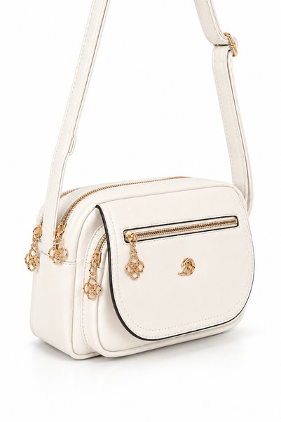 MILANOFOX Women's Cream 4-Compartment Soft Leather Covered Gold Color Clover ...
