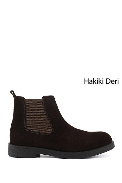 GÖNDERİ(R) Men's Brown Suede Genuine Leather Zippered Chelsea Boots