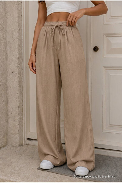 alanora Women's Loose-Fit Linen Blend Trousers with Elastic Waist