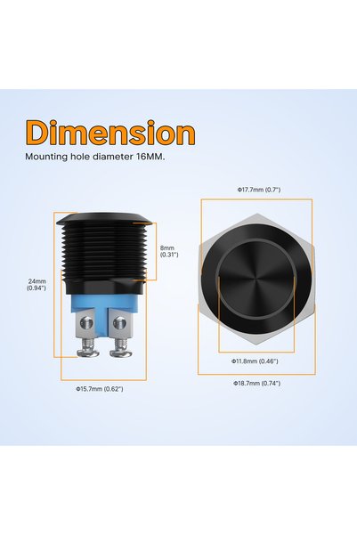 Choice Black 2PCS 16MM Momentary Push Button Switch 12V 5A Screw Terminals Wa...
