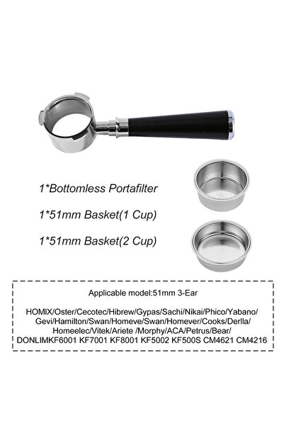 Choice8 Donlim51MM-Ebony F Coffee Bottomless Portafilter 51mm For Homix H11 O...