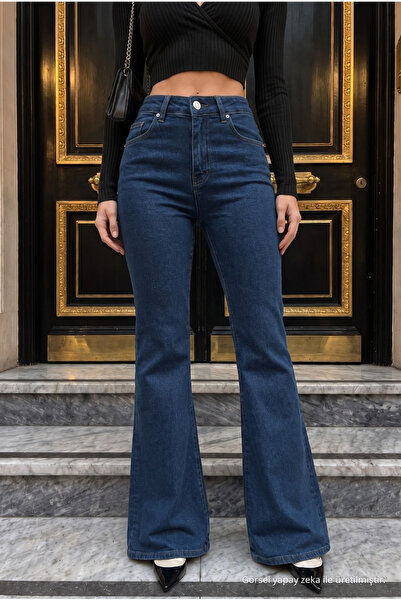 alanora Kadın Yüksek Bel Likralı Ispanyol Paça Jeans