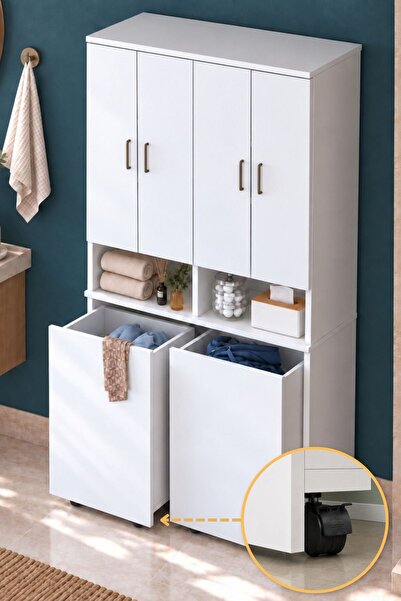 Rani Mobilya Rani KC123 Banyo Dolabı Raflı Çekmeceli Çamaşır Sepeti Bölmeli Ç...