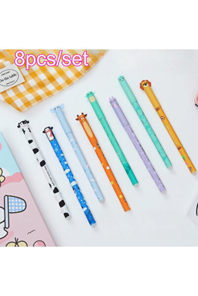 Choice 8pcs A Set of 8 Animal-Shaped Erasable Gel Pens, Featuring a 0.5Mm Fin...