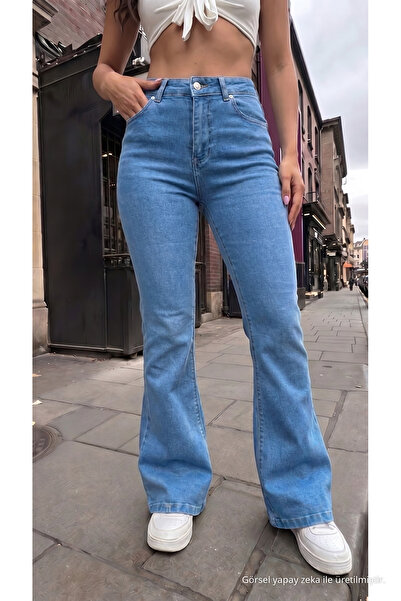 alanora Blugi de damă cu talie înaltă din lycra / elastici, cu picior evazat